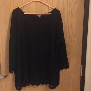 ROMANS black long sleeves lace blouse 1x(22/24)A-14